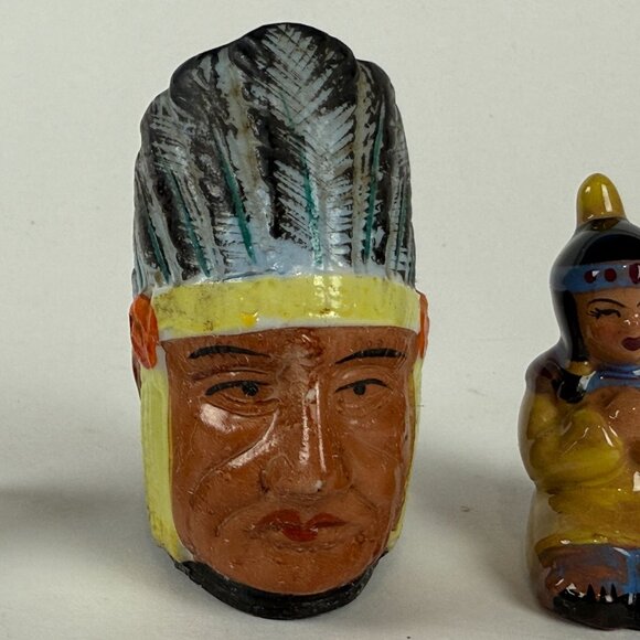 Vintage Native American Figurines Lot of 3 Hand Painted Ceramic Made in Japan So - Picture 3 of 8